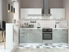 Кухонный гарнитур Дуся 2,0 м (белый глянец/цемент) в Бородино - borodino.mebel-nsk.ru | фото